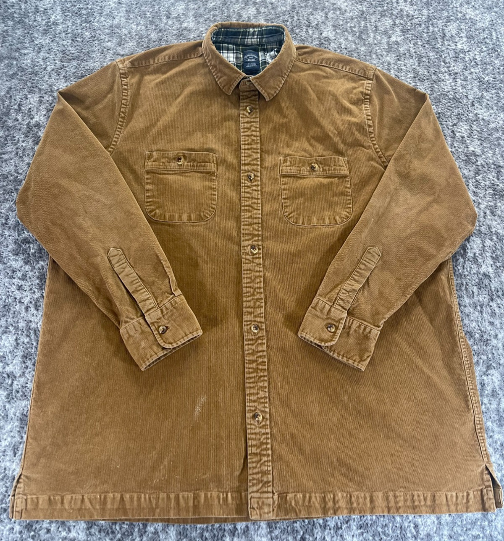 Brooks Brothers Shirt Mens XLT Brown Corduroy Pony Button Up Heavy Overshirt